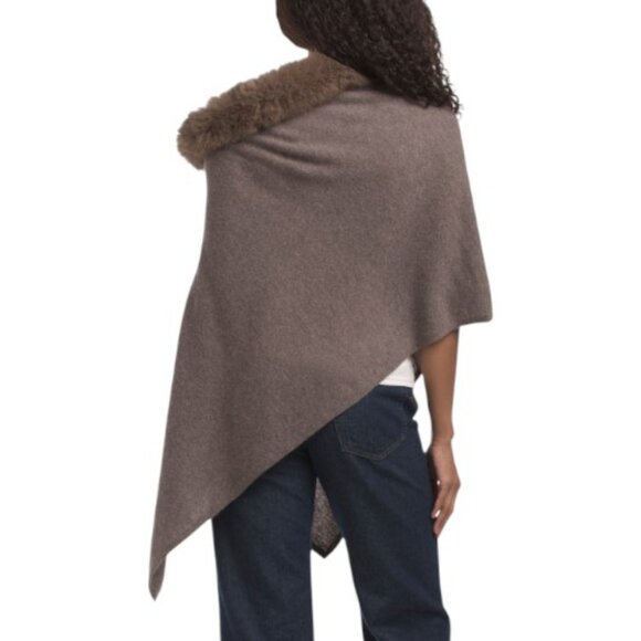 HANNAH ROSE Cashmere Windchill Topper Poncho With Faux Fur Trim - Picture 2 of 3